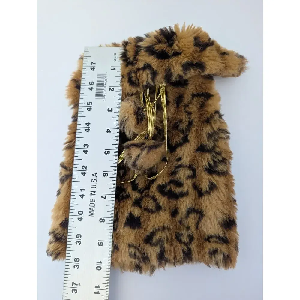 Jazzy Couture Leopard Faux Fur Dog Coat Small Sleeveless Tie Front Winter Jacket